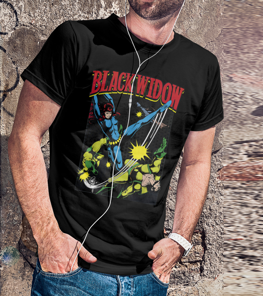 Marvel Black Widow Classic Comic Action Scene T-Shirt