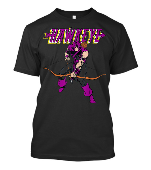 Marvel Hawkeye Classic Purple Pose Drawing Bow And Arrow T-Shirt