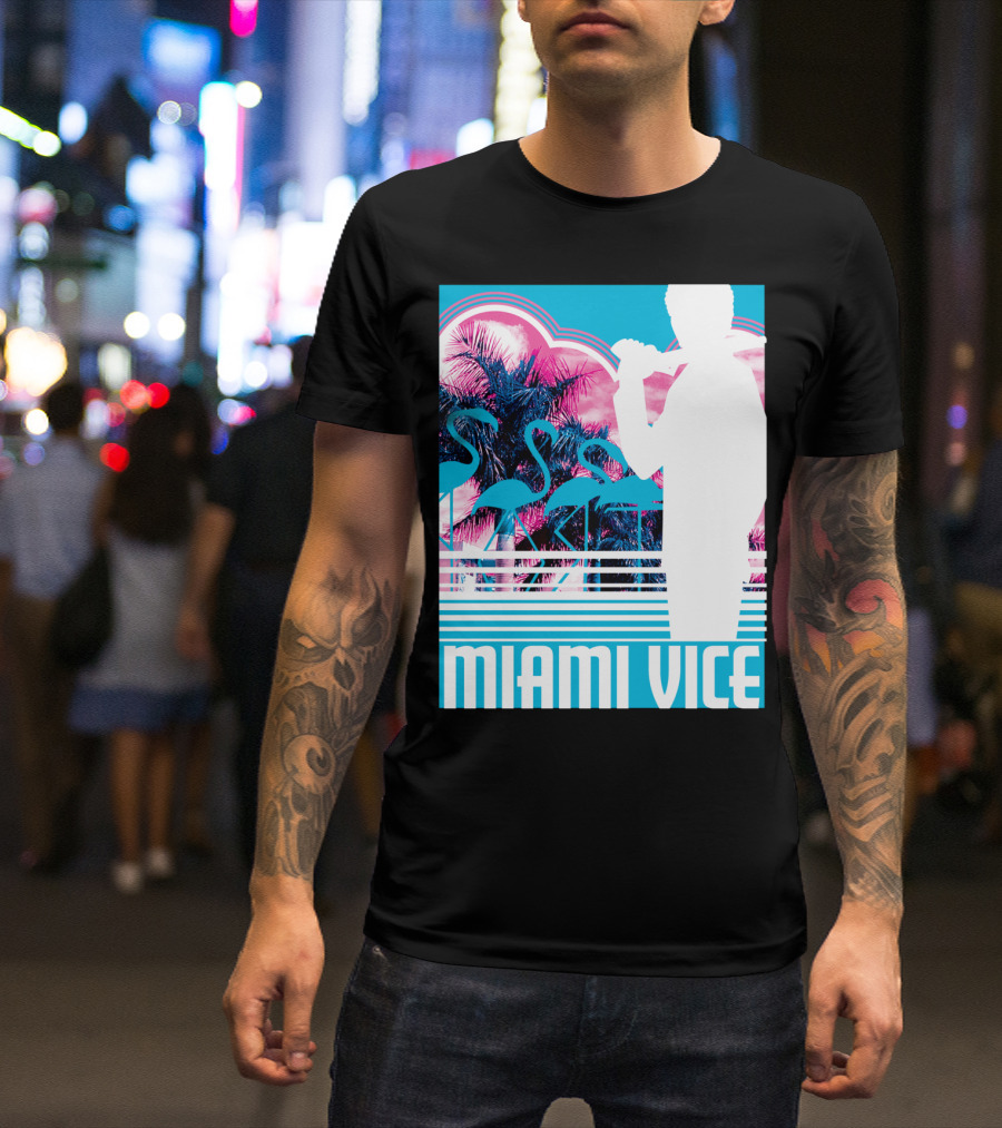 Miami Vice Neon Flamingo Silhouette Tropical T-Shirt