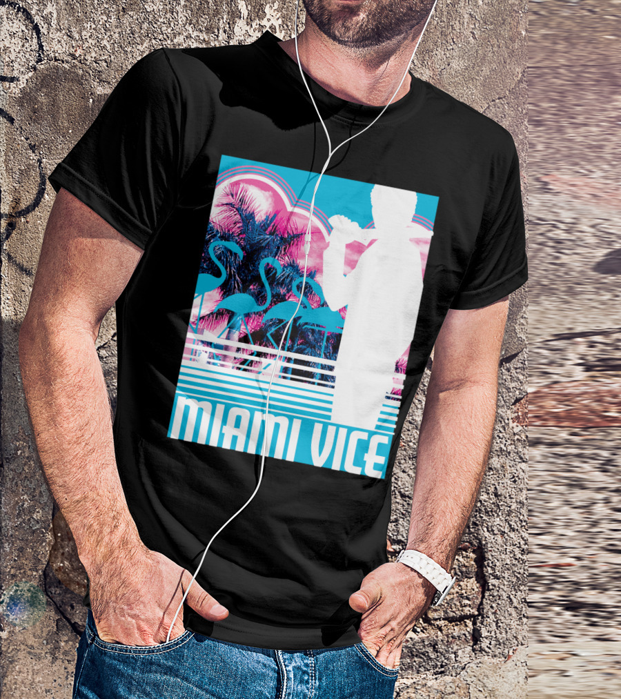 Miami Vice Neon Flamingo Silhouette Tropical T-Shirt