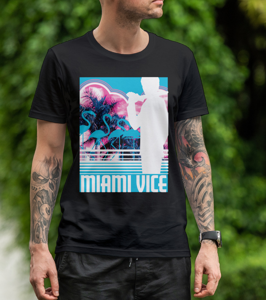 Miami Vice Neon Flamingo Silhouette Tropical T-Shirt