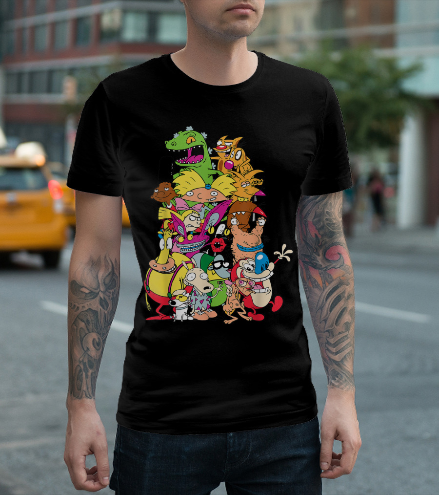 Nickelodeon 90s Rugrats Hey Arnold Rocko Ren Stimpy Cartoon Characters T-Shirt