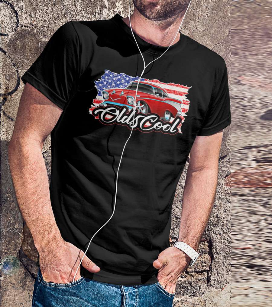Olds Cool Classic Car 1957 American Flag Graphics T-Shirt