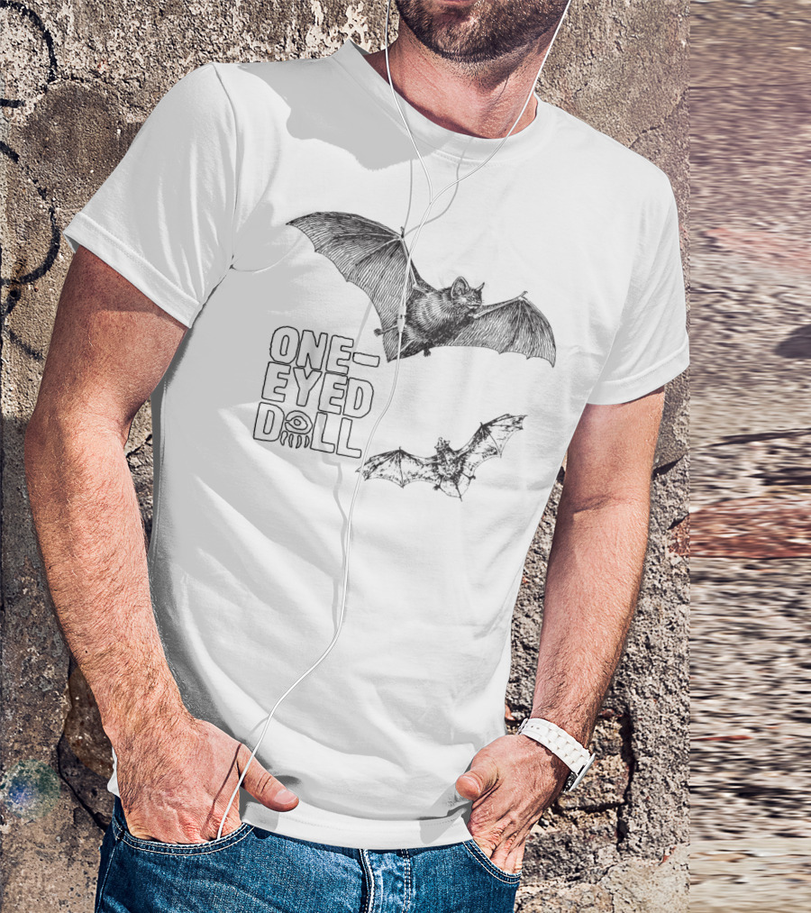 One-Eyed Doll Bats Classicfit Black Tee With Illustrated Flying Bats T-Shirt