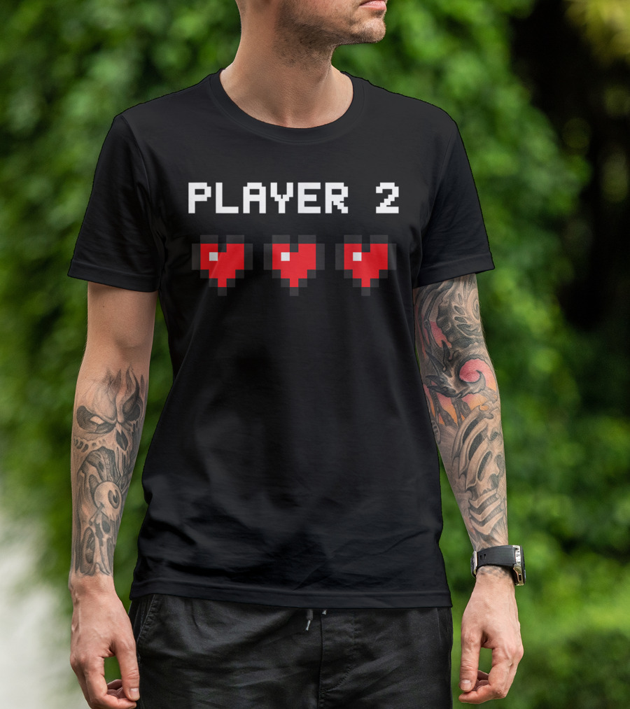 Player 2 Pixel Hearts Vintage Video Game Classic T-Shirt