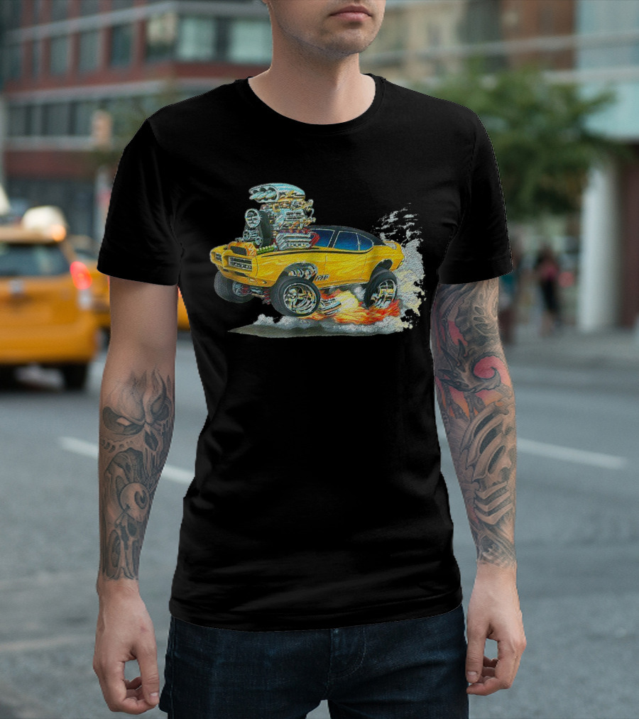 Retro Classic Hot Rod 70s American Muscle Car Flames and Smoke T-Shirt