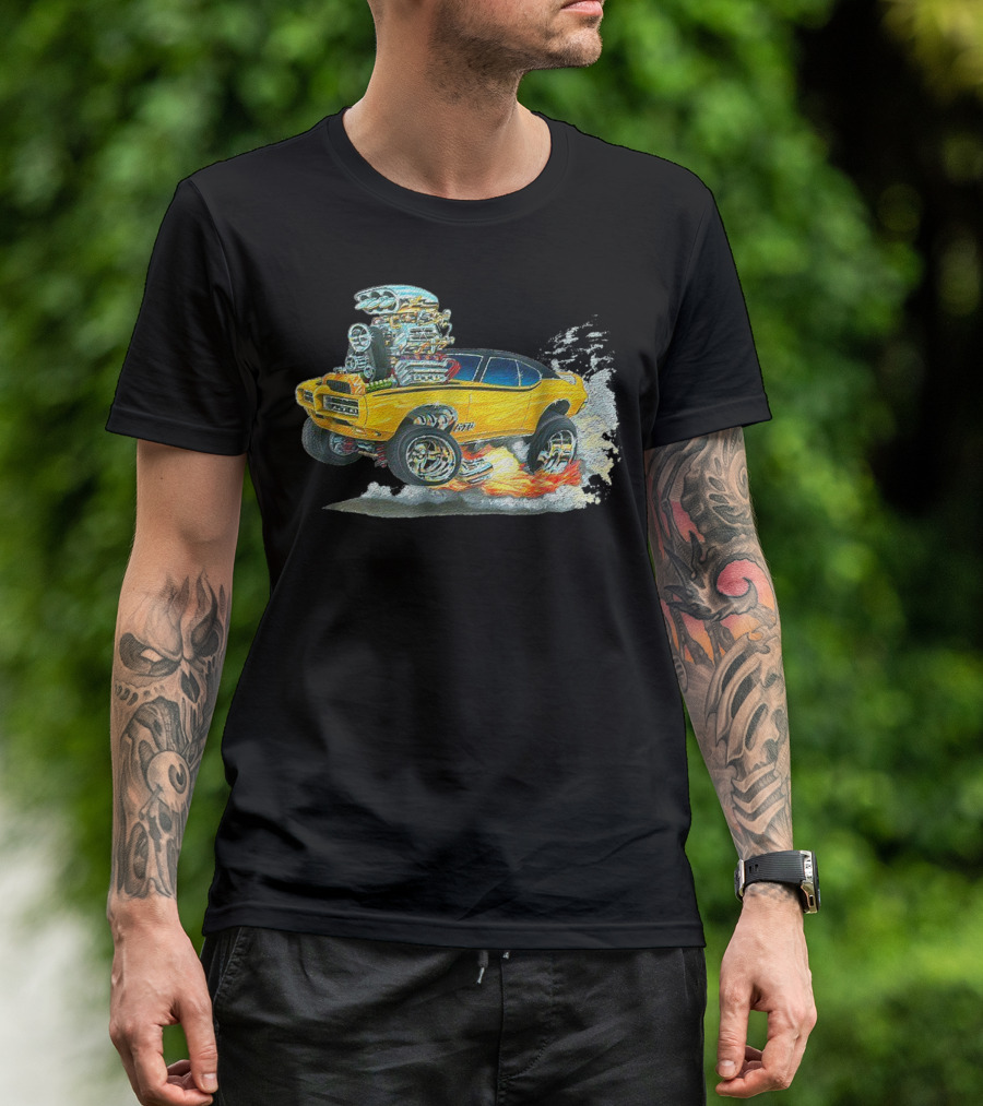 Retro Classic Hot Rod 70s American Muscle Car Flames And Smoke T-Shirt