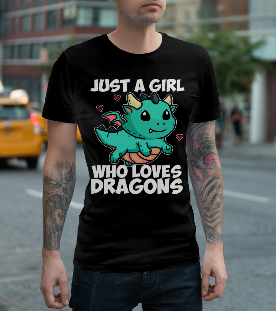 Just A Girl Who Loves Dragons Cute Dragon Hearts T-Shirt