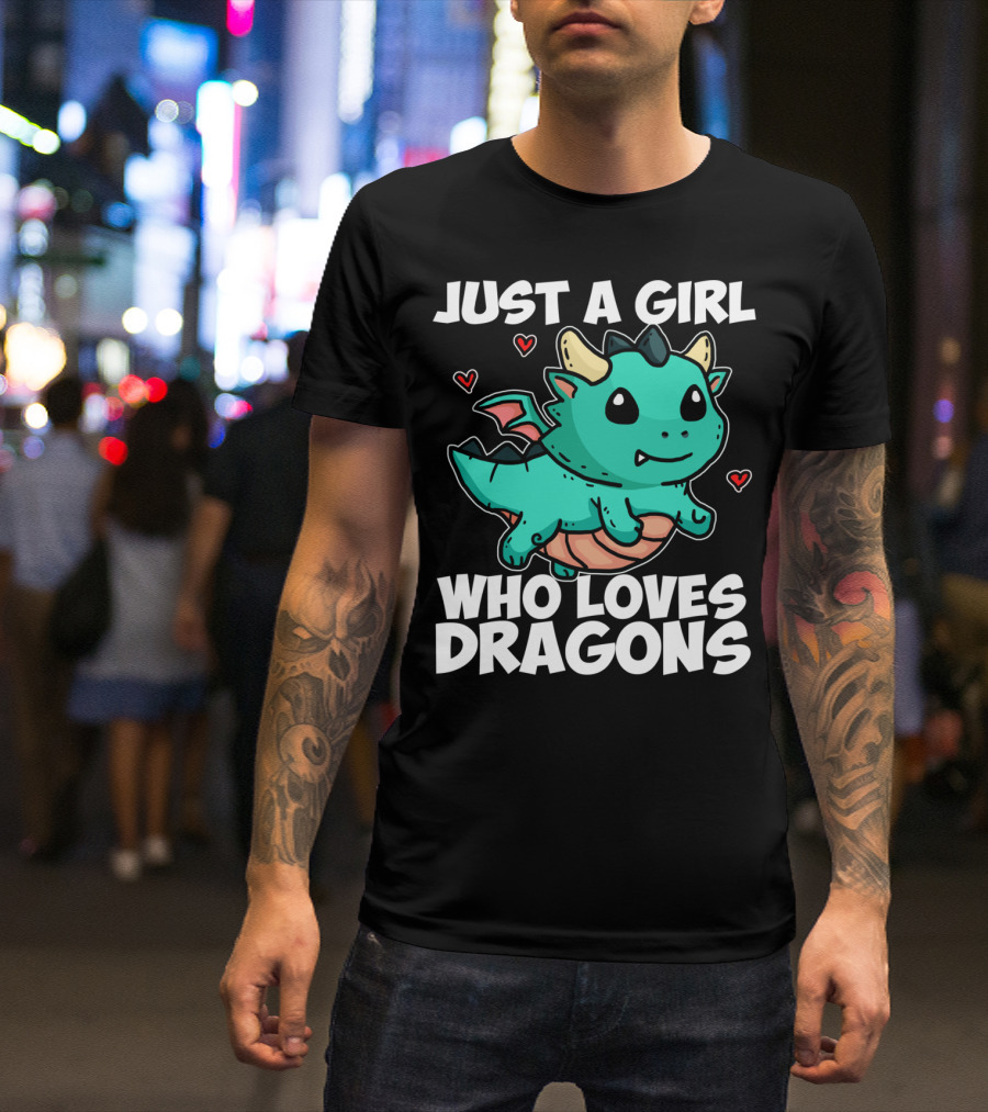 Just A Girl Who Loves Dragons Cute Dragon Hearts T-Shirt