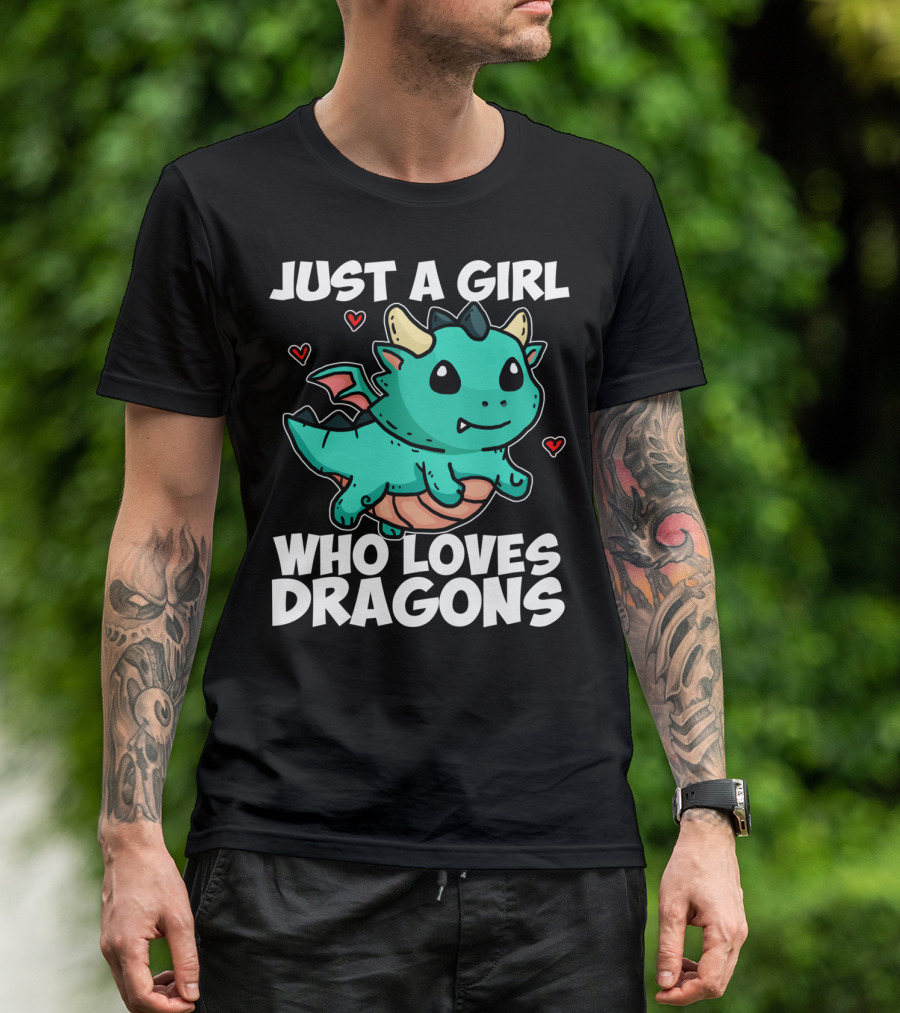 Just A Girl Who Loves Dragons Cute Dragon Hearts T-Shirt