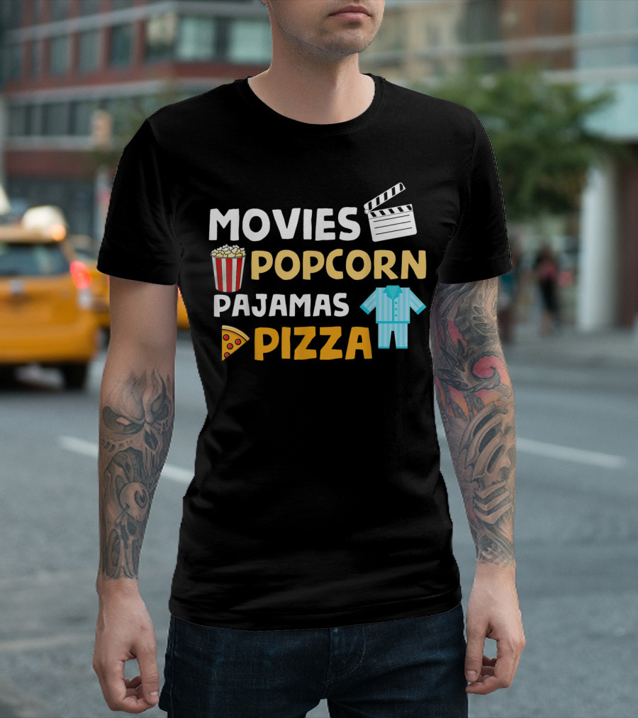 Movies Popcorn Pajamas Pizza Fun Birthday T-Shirt