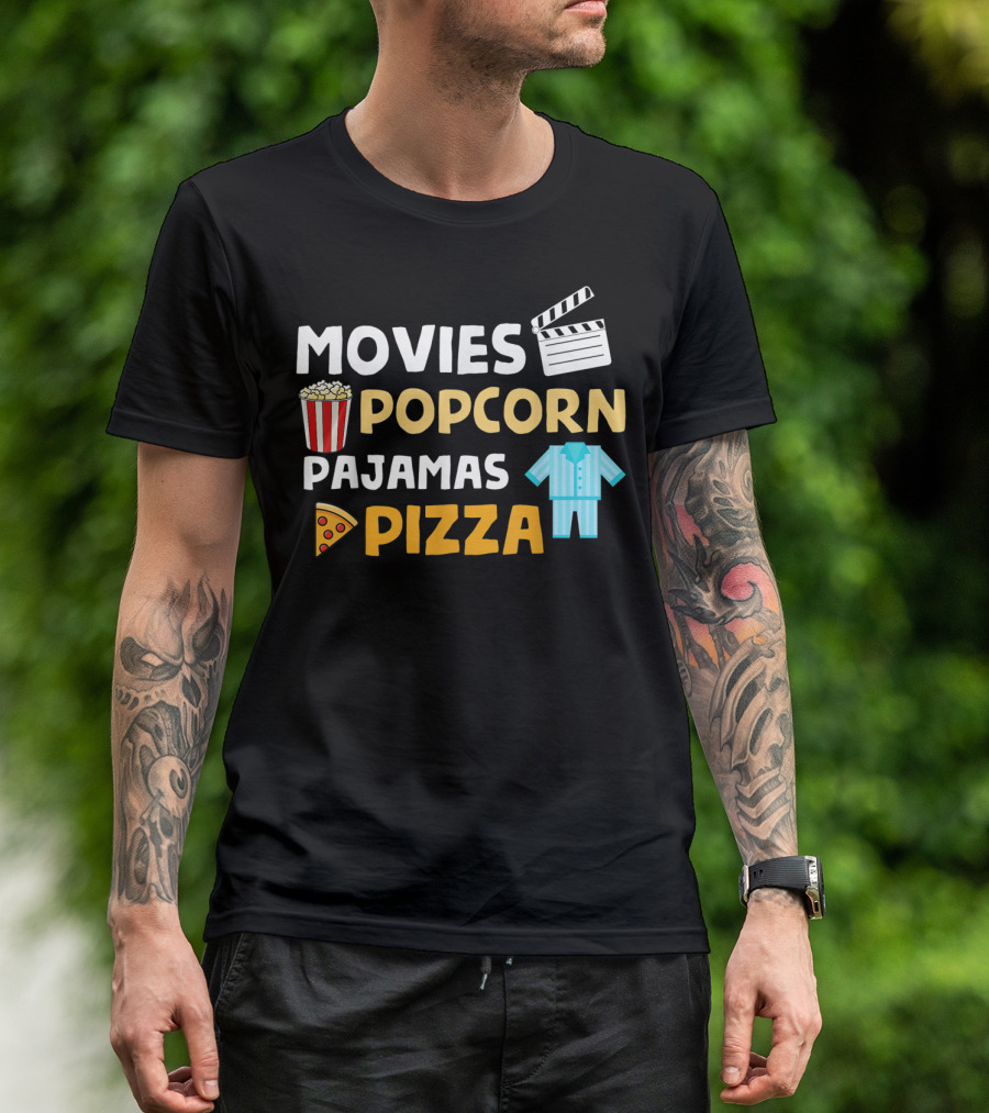 Movies Popcorn Pajamas Pizza Fun Birthday T-Shirt