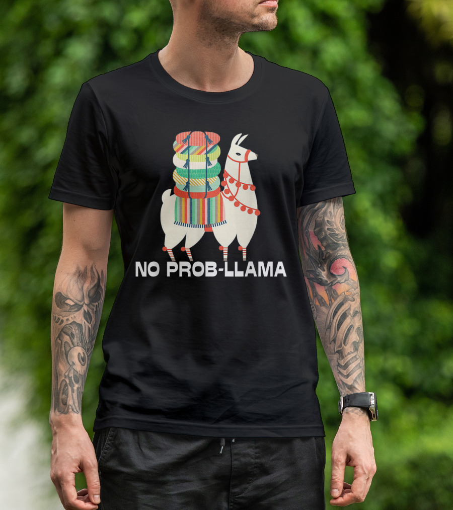 No Prob-Llama Cute Llama Alpaca Lover With Colorful Blanket T-Shirt
