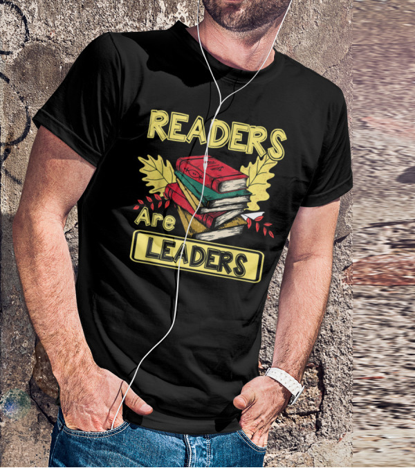 READERS ARE LEADERS BOOKS WITH FALL LEAVES STACKED T-Shirt