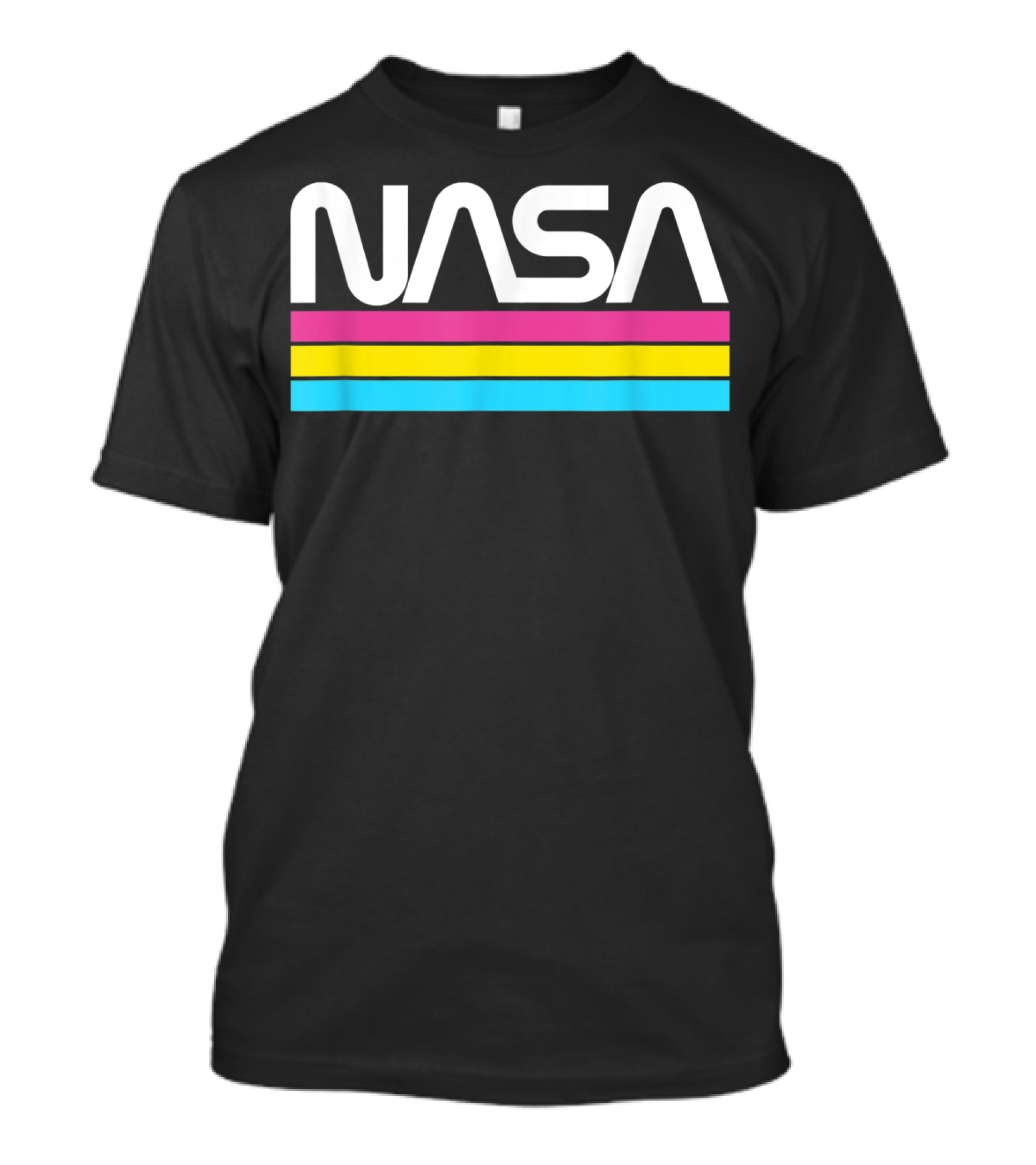 NASA Retro Style Worm Logo With Pink Yellow Blue Stripes T-Shirt