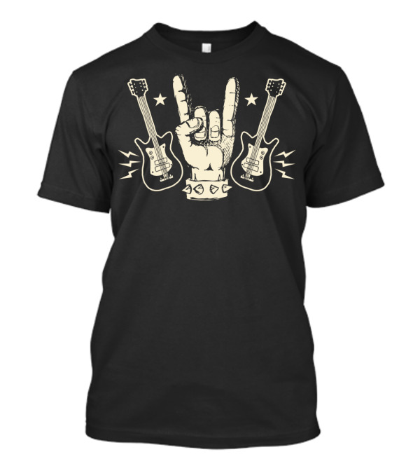 Rock Gesture With Electric Guitars And Stars Classic Metal Band T-Shirt