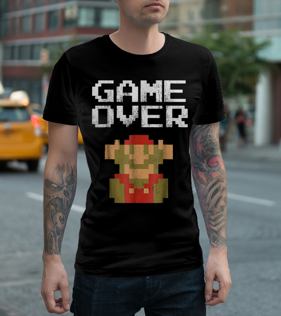 Super Mario Game Over Pixel Art Mario Fall T-Shirt