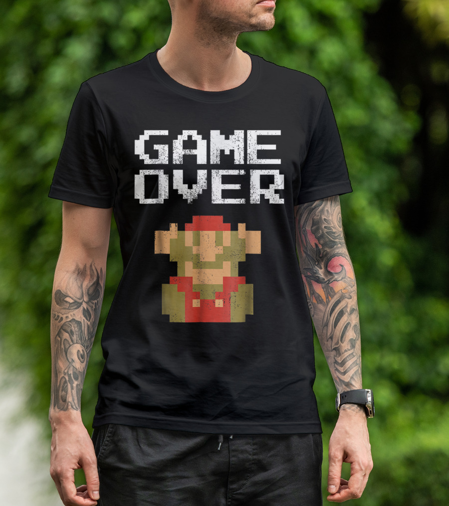 Super Mario Game Over Pixel Art Mario Fall T-Shirt