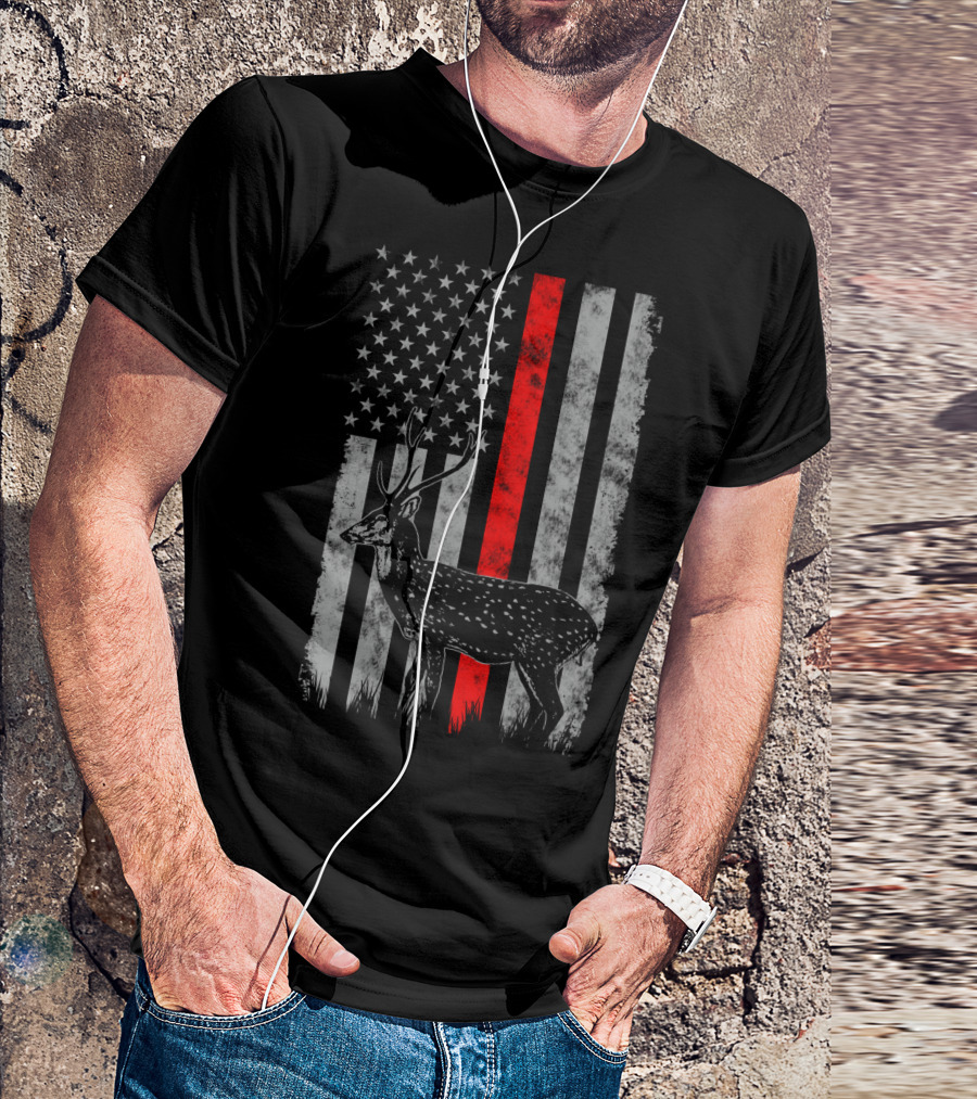 Thin Red Line Axis Deer American Flag T-Shirt