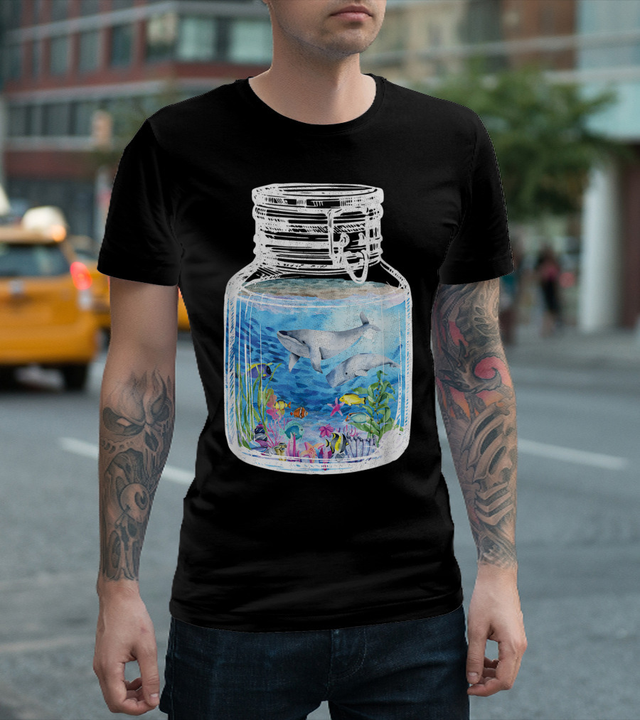 Underwater Terrarium Ocean Fish Whales in Glass Jar T-Shirt