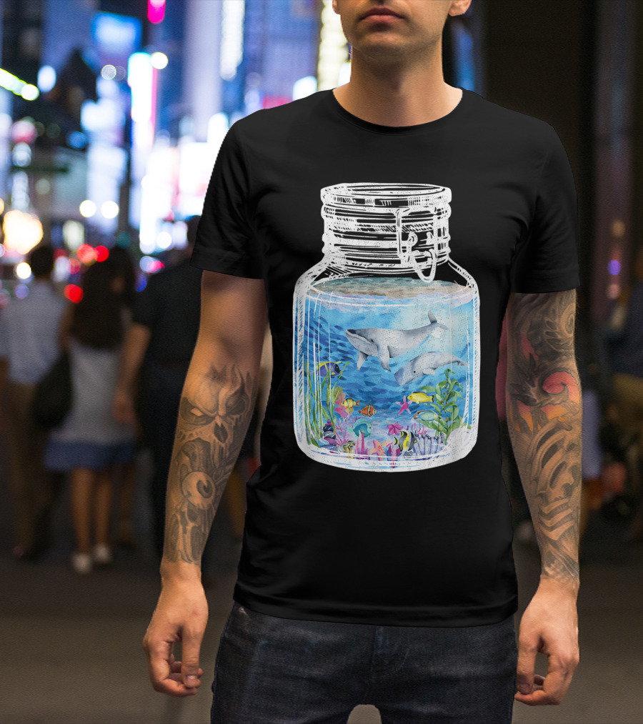 Underwater Terrarium Ocean Fish Whales In Glass Jar T-Shirt