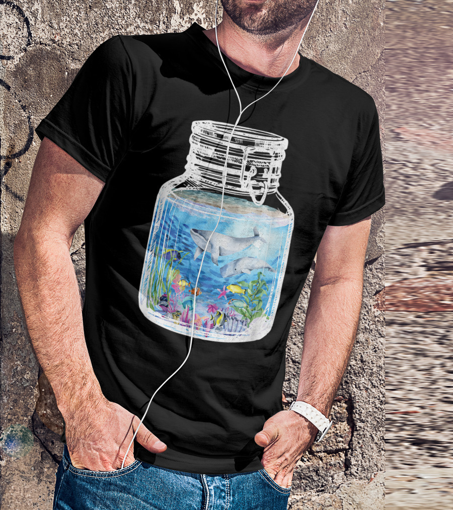 Underwater Terrarium Ocean Fish Whales In Glass Jar T-Shirt