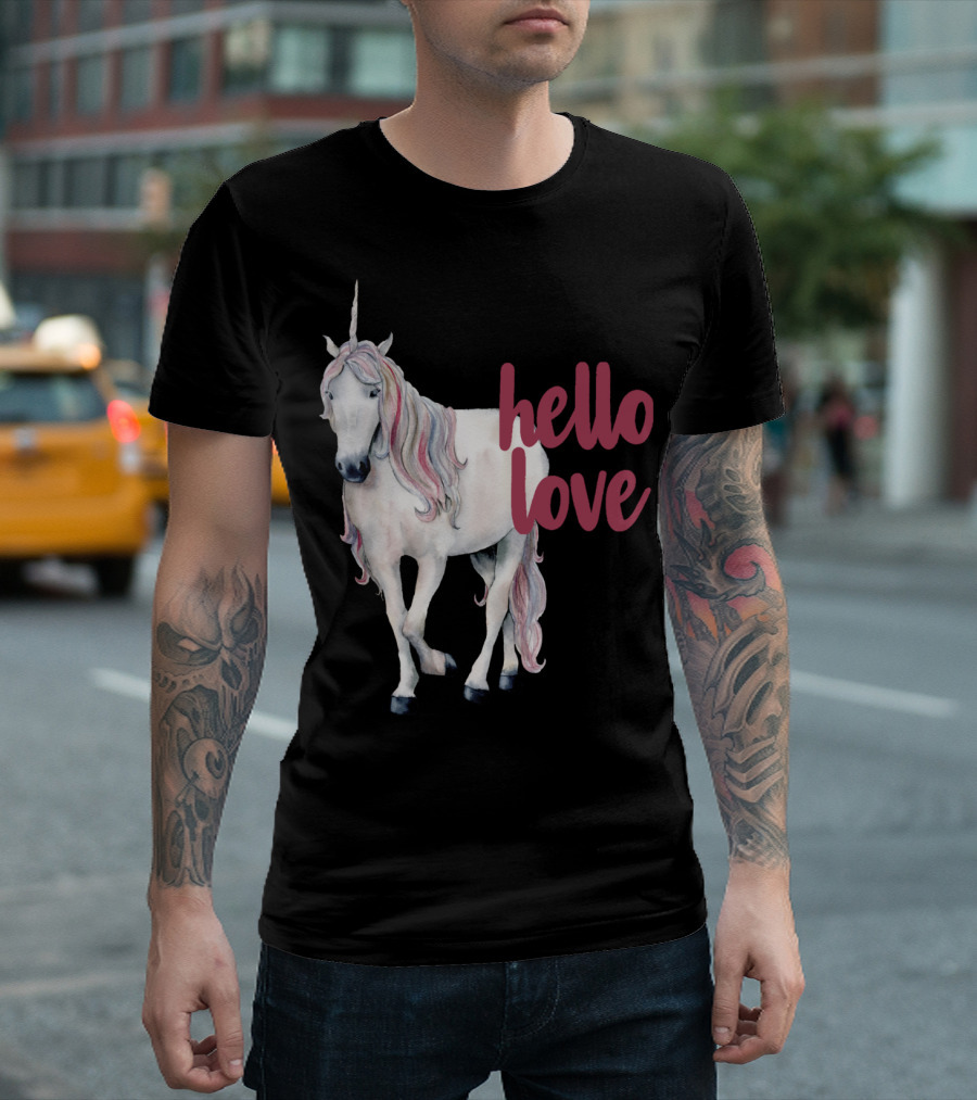 Hello Love Unicorn Funny Magical Animal T-Shirt