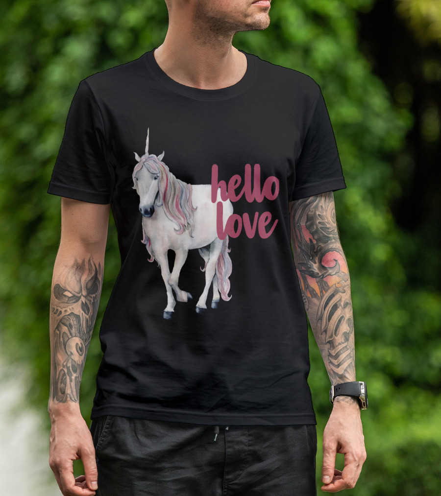 Hello Love Unicorn Funny Magical Animal T-Shirt