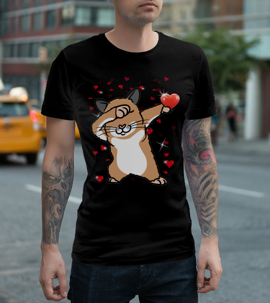 Valentine Girls Cute Dabbing Hamster With Heart And Sparkling Red Hearts T-Shirt