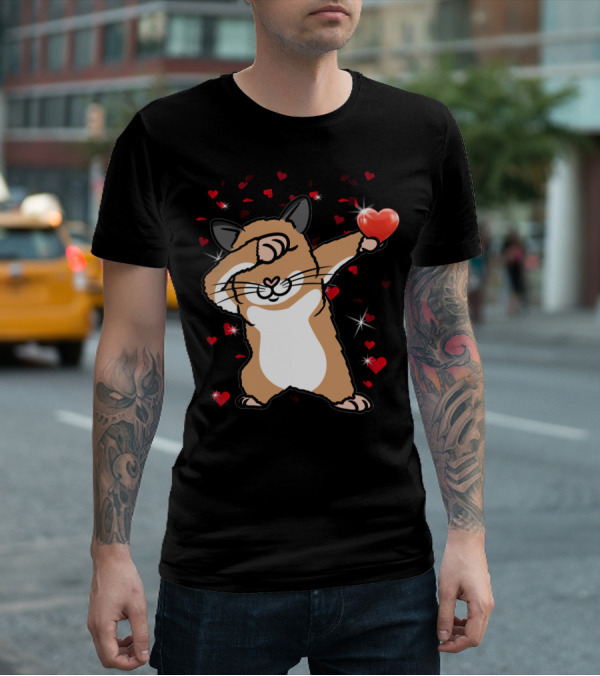 Valentine Girls Cute Dabbing Hamster With Heart And Sparkling Red Hearts T-Shirt