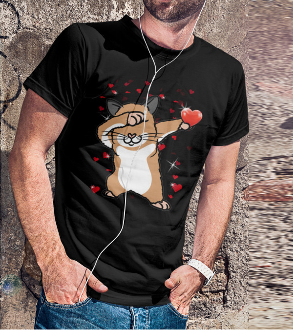 Valentine Girls Cute Dabbing Hamster With Heart And Sparkling Red Hearts T-Shirt