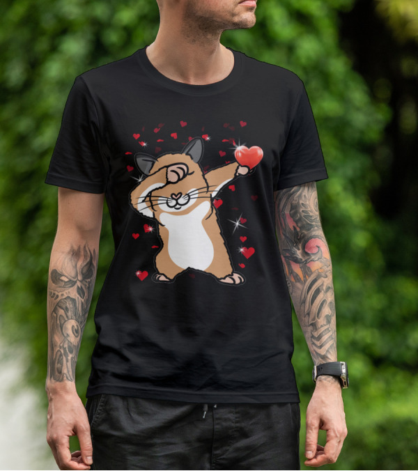 Valentine Girls Cute Dabbing Hamster With Heart And Sparkling Red Hearts T-Shirt