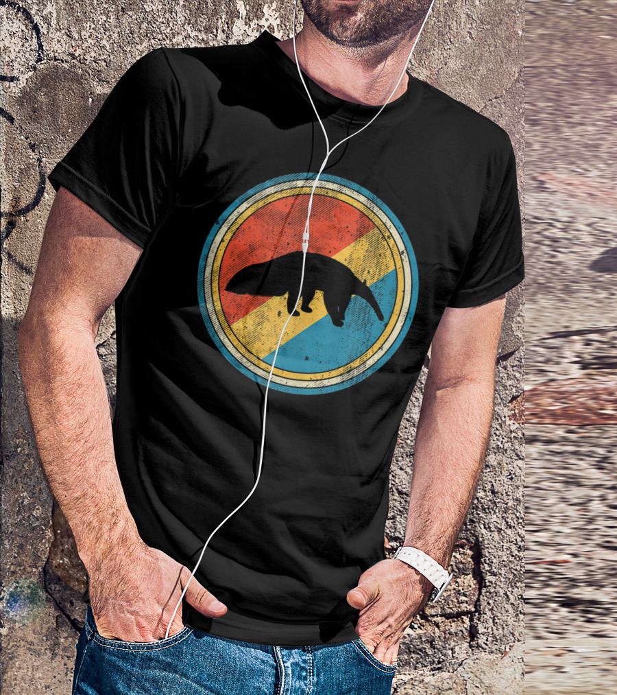 Vintage Retro Circle Giant Anteater Silhouette On Colorful Background T-Shirt
