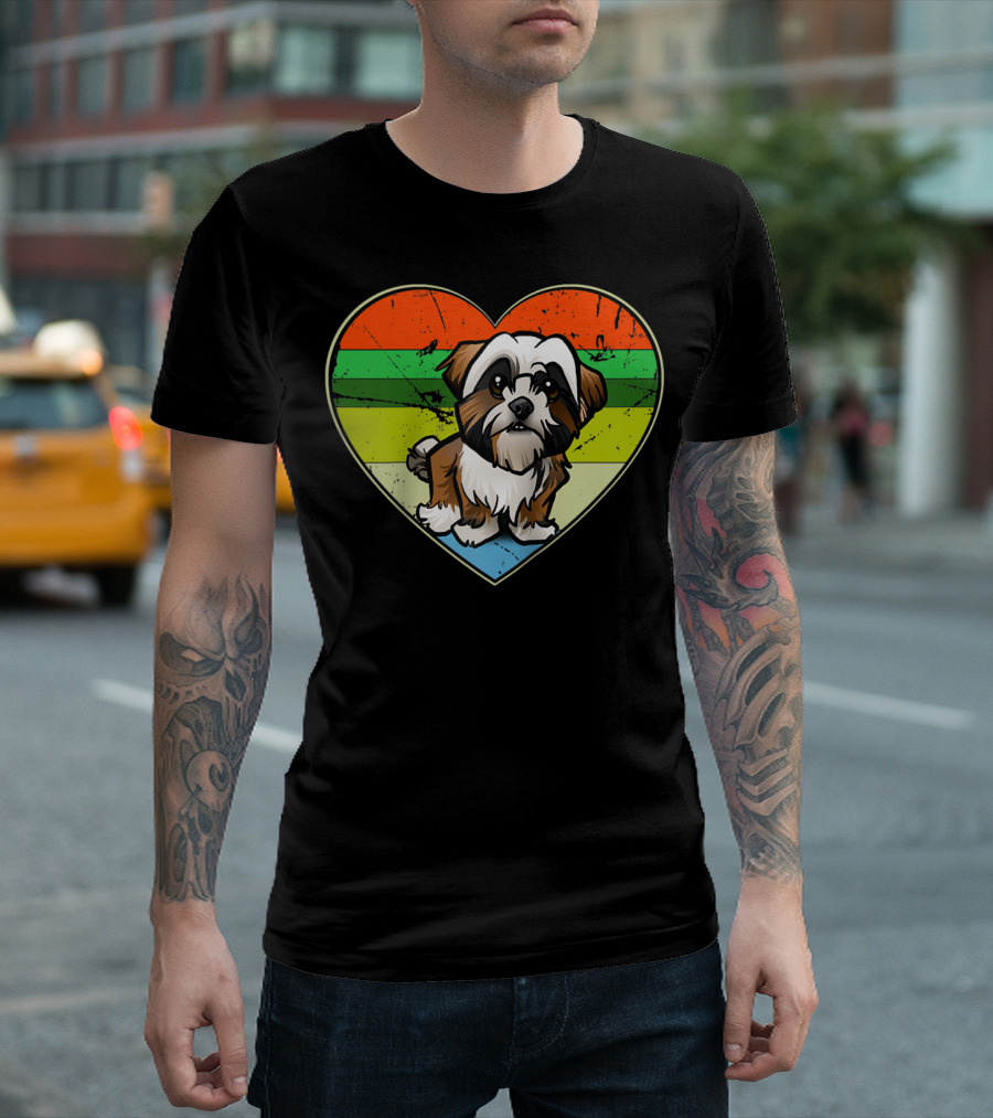 Vintage Heart Rainbow Shih Tzu Dog Valentine T-Shirt