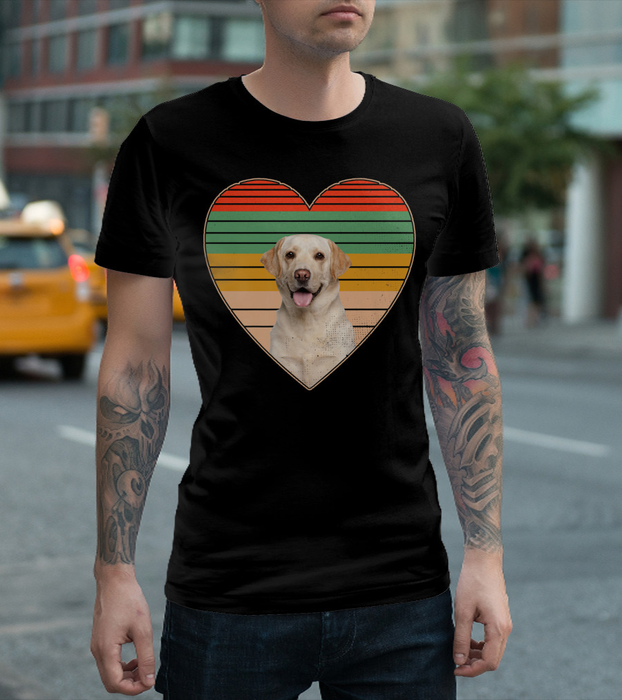 Vintage Labrador Retriever Heart Dog Lover Retro Stripes T-Shirt