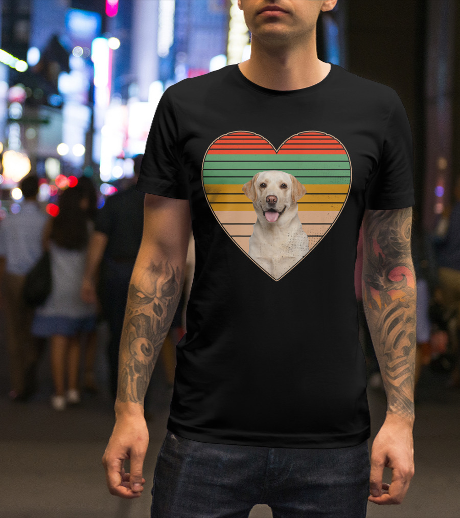 Vintage Labrador Retriever Heart Dog Lover Retro Stripes T-Shirt