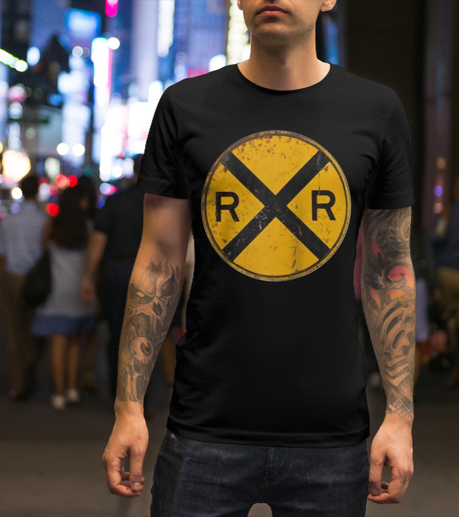 Vintage Railroad Crossing Sign RR Engineer Worker T-Shirt