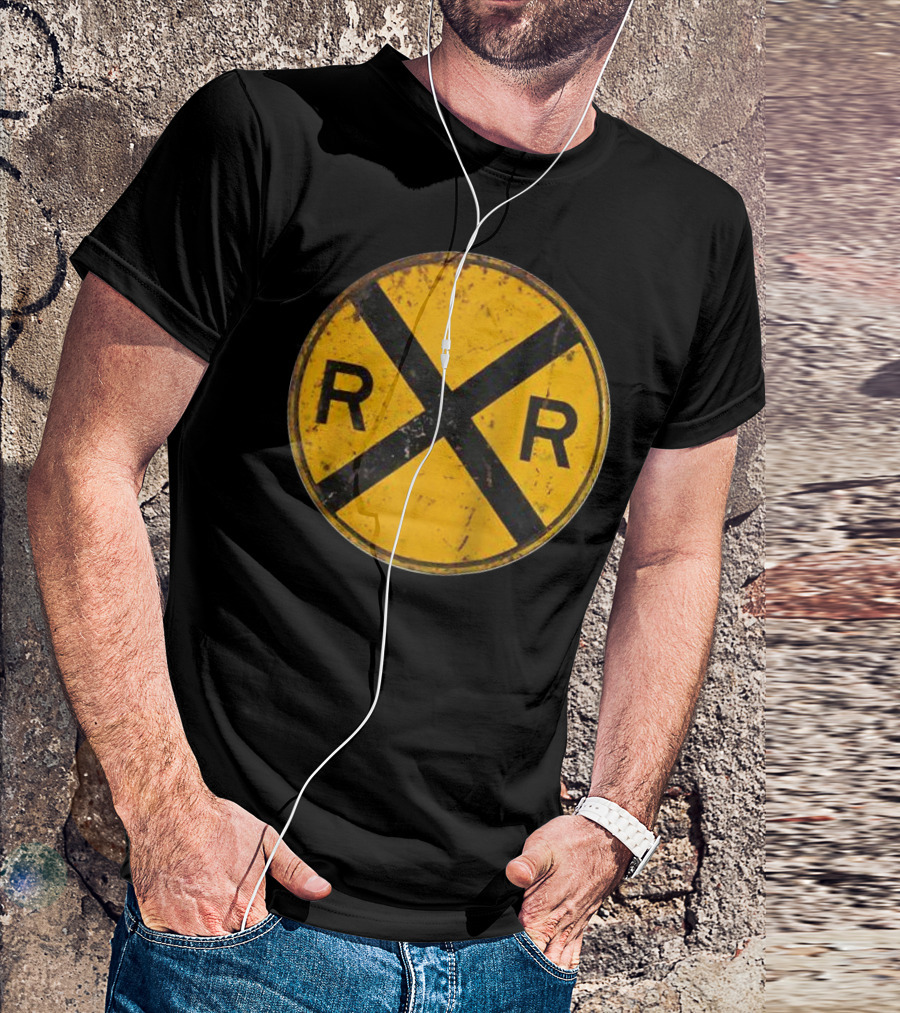 Vintage Railroad Crossing Sign RR Engineer Worker T-Shirt