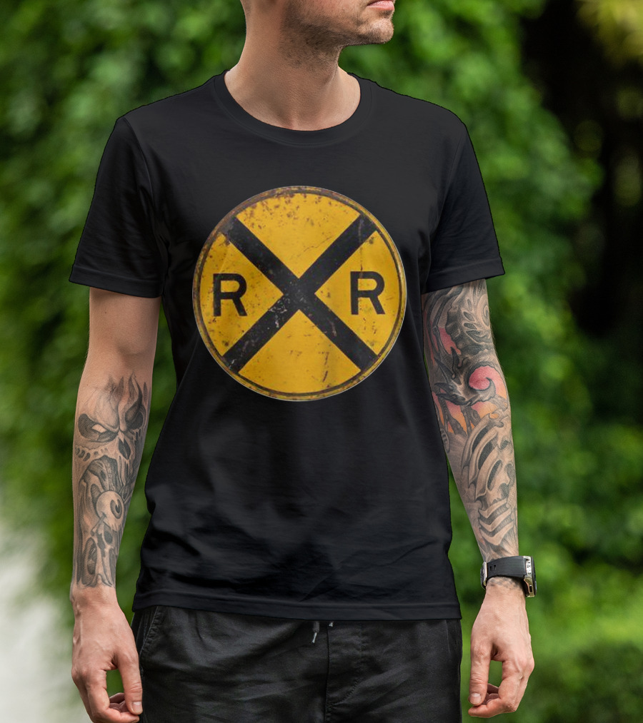 Vintage Railroad Crossing Sign RR Engineer Worker T-Shirt