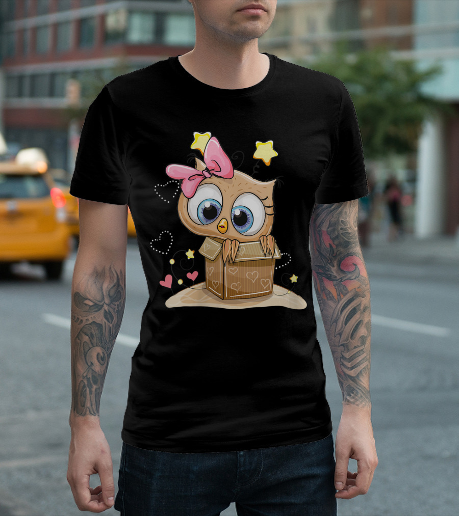 Sweet Little Owl Bird with Hearts and Stars in a Box T-Shirt