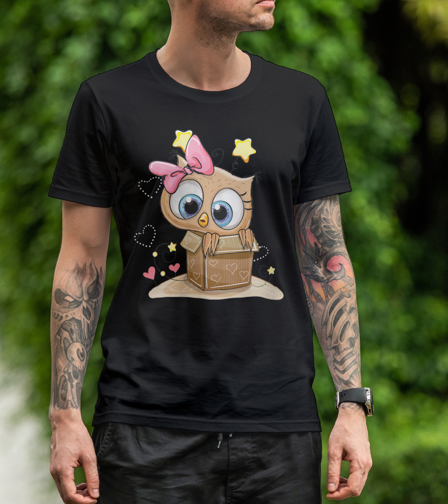 Sweet Little Owl Bird With Hearts And Stars In A Box T-Shirt