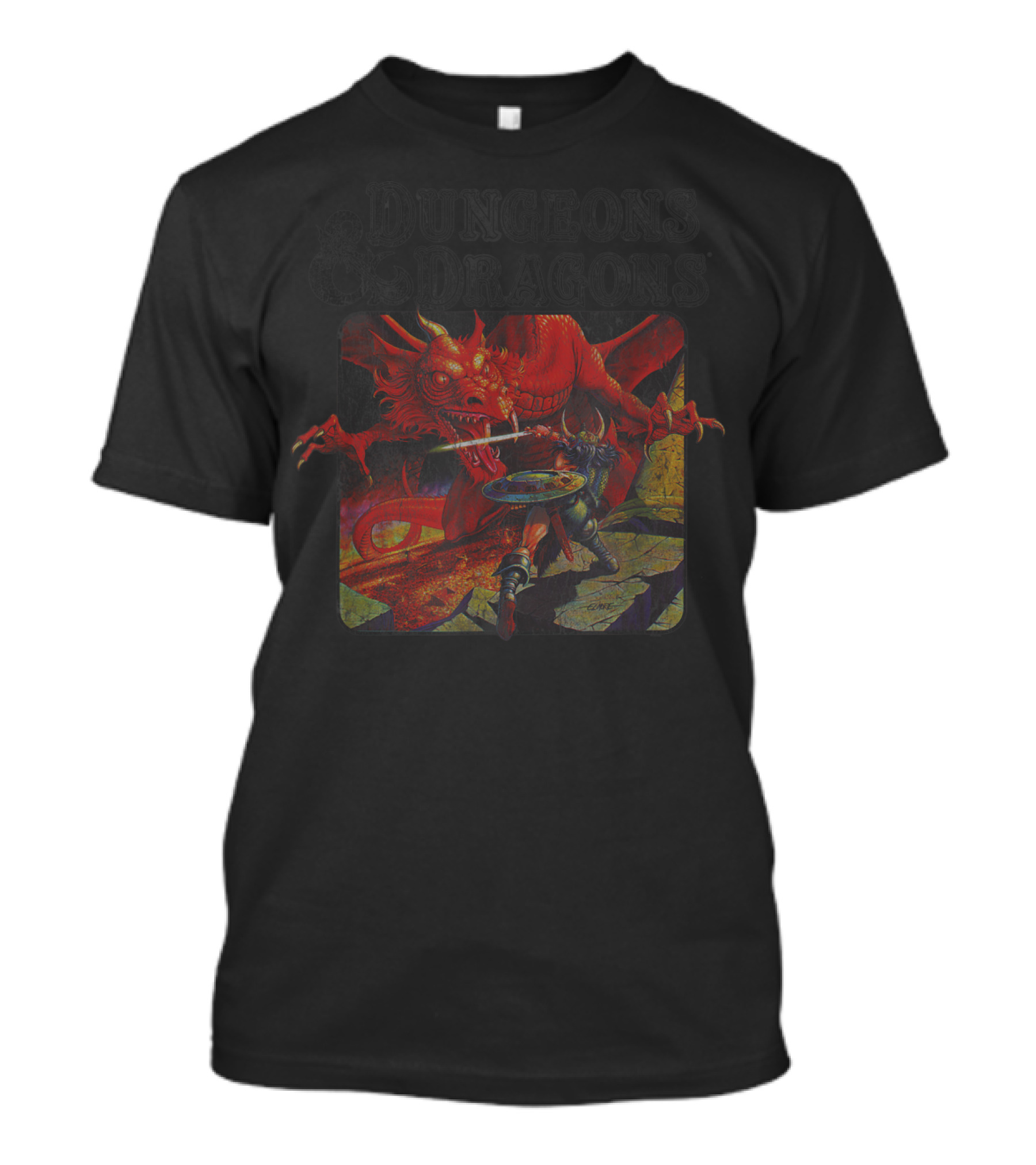 Dungeons Dragons Classic Basic Rules Red Dragon Warrior Battle Scene T-Shirt