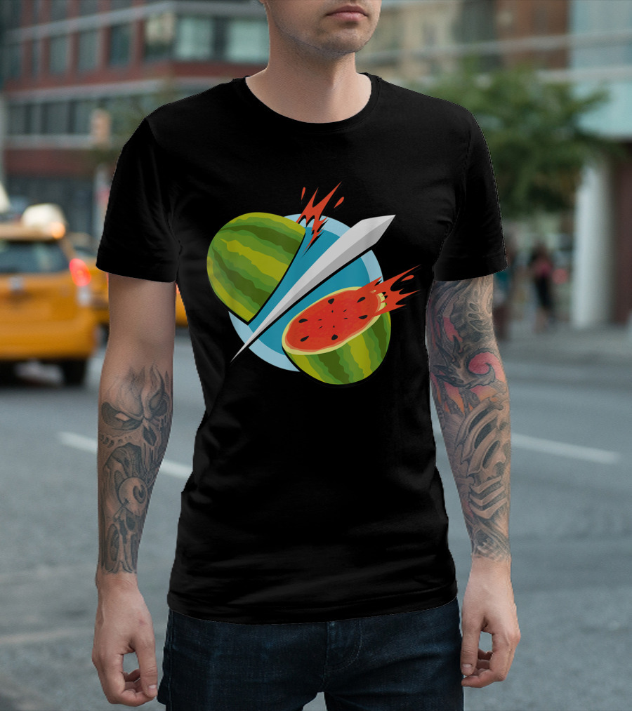 Fruit Ninja Watermelon Slice with Sword T-Shirt