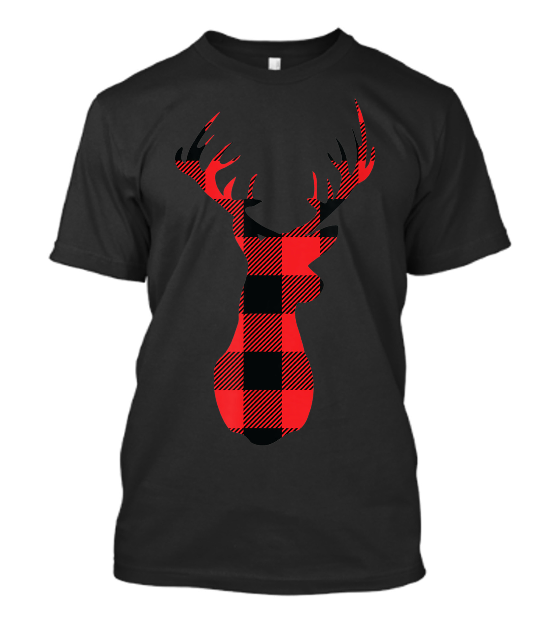 Buffalo Plaid Red Black Christmas Deer T-Shirt
