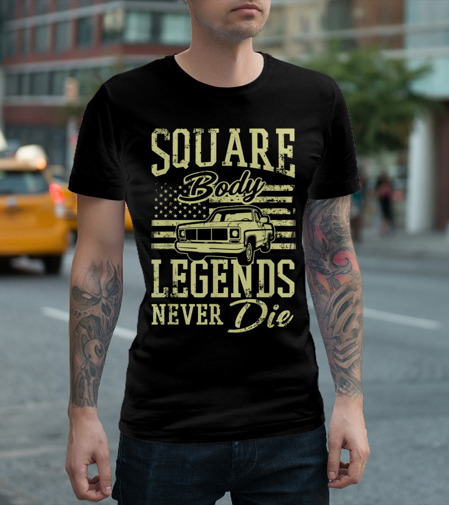 SQUARE Body Legends Never Die American Flag Classic Truck T-Shirt