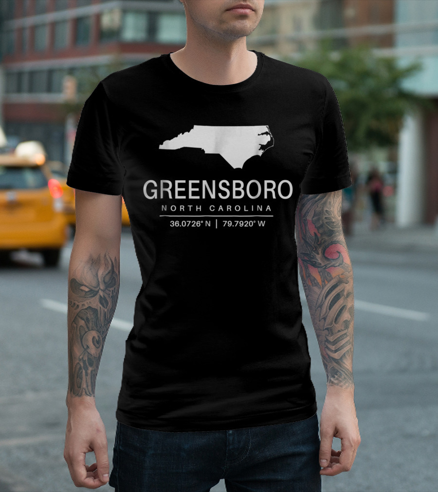 Greensboro North Carolina 36.0726°N 79.7920°W Classic NC Map T-Shirt