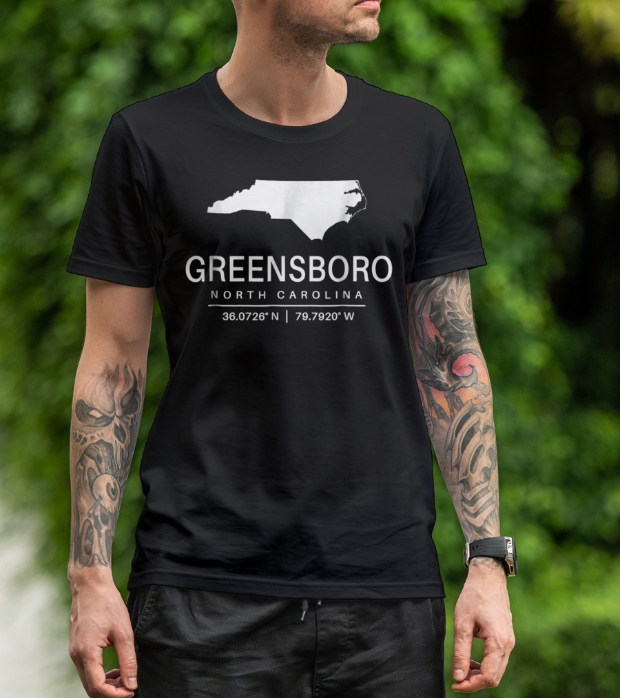 Greensboro North Carolina 36.0726°N 79.7920°W Classic NC Map T-Shirt