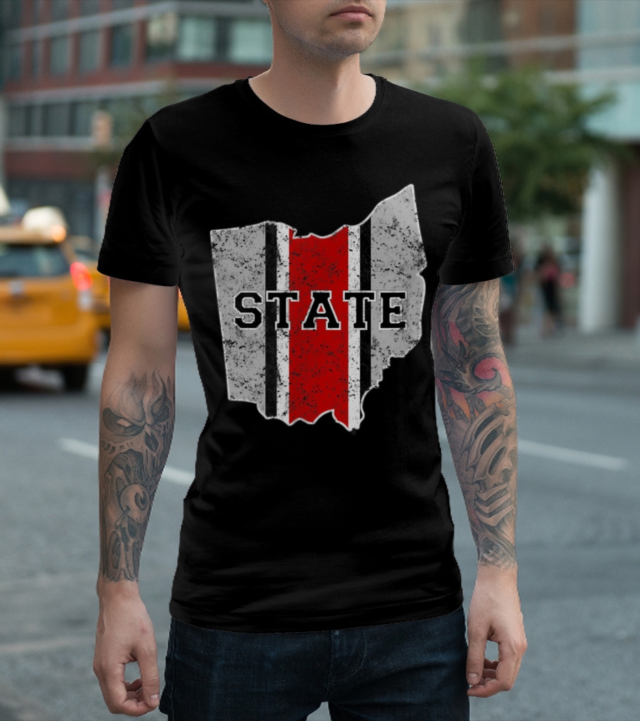State Outline with Distressed Ohio Stripe T-Shirt