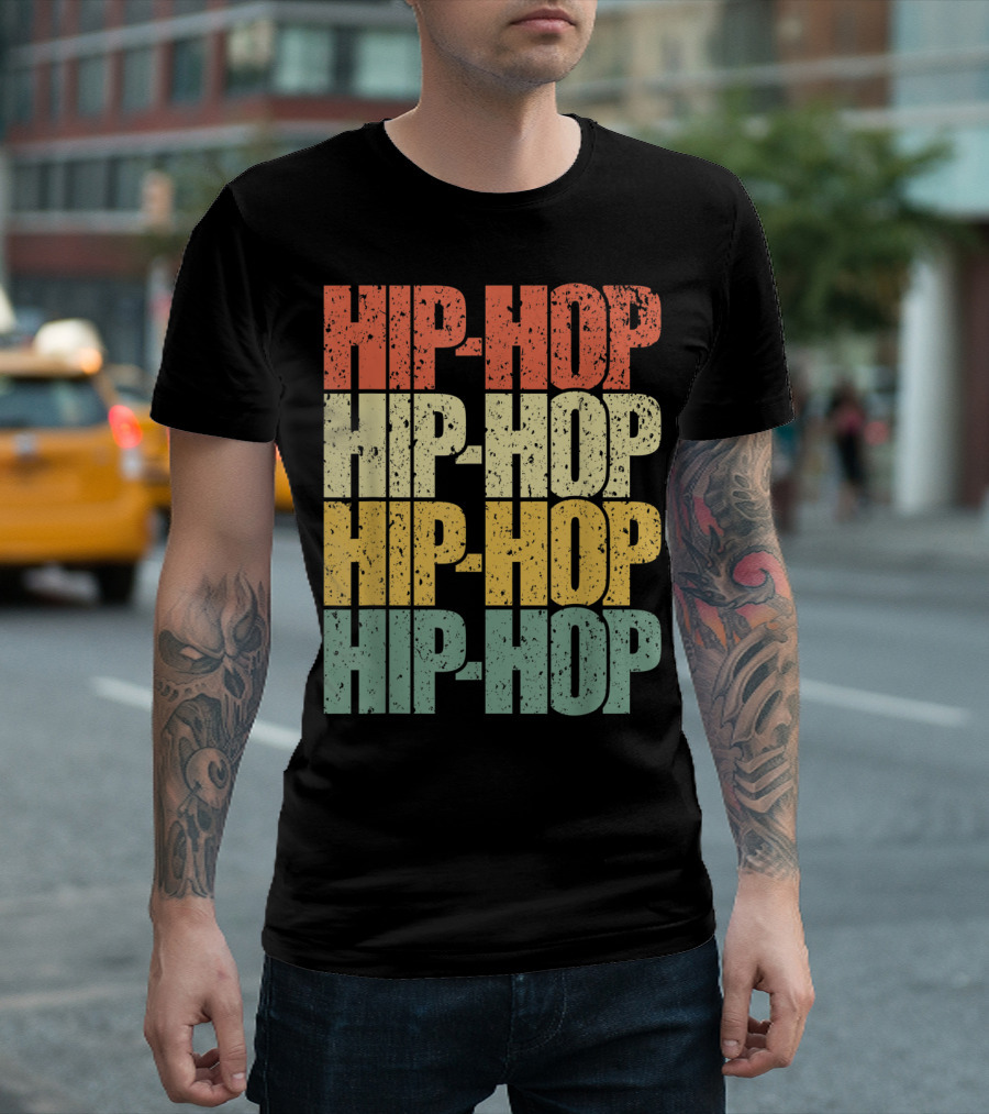 Hiphop Retro Vibes Distressed Multicolor Block Text T-Shirt