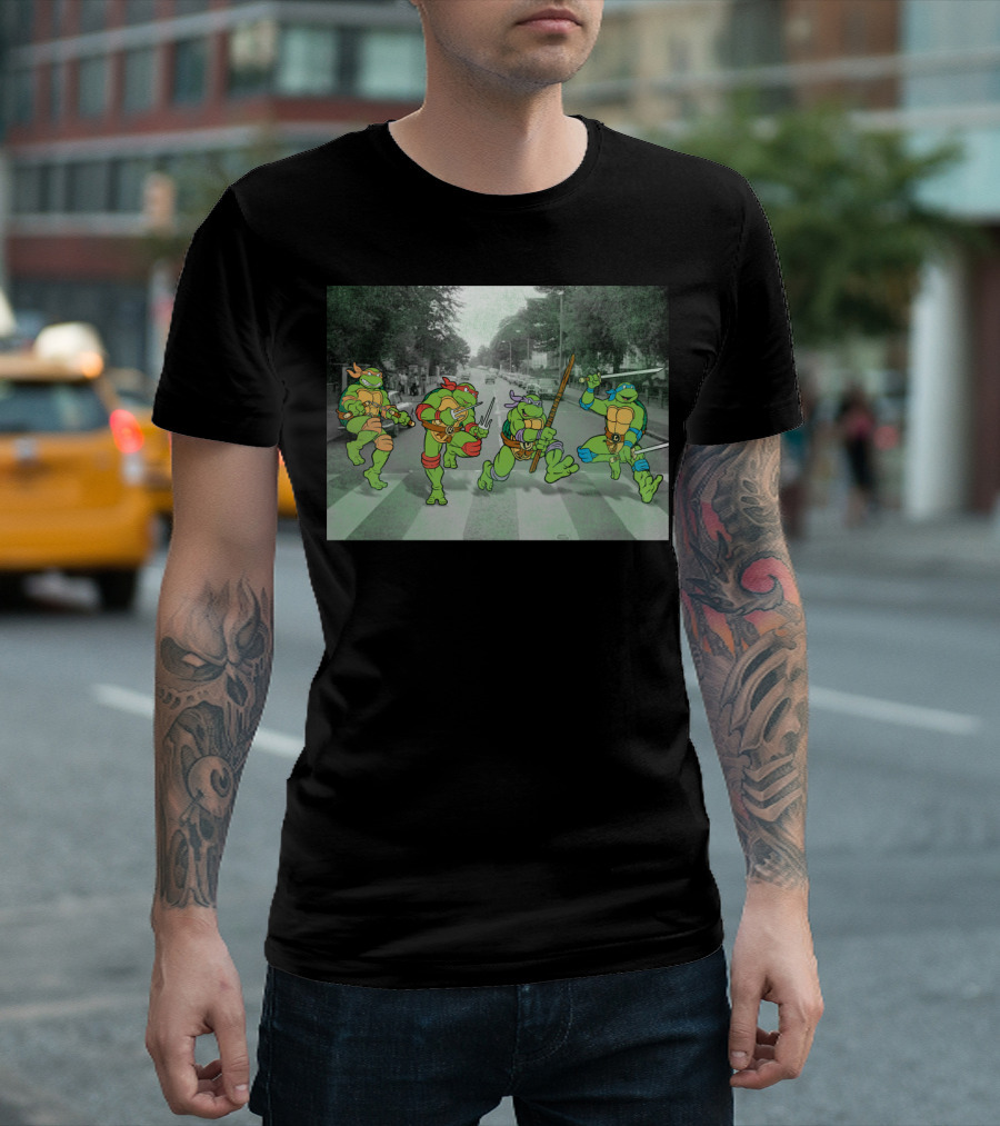 Nage Mutant Ninja Turtles Abbey Road Style Street Scene T-Shirt
